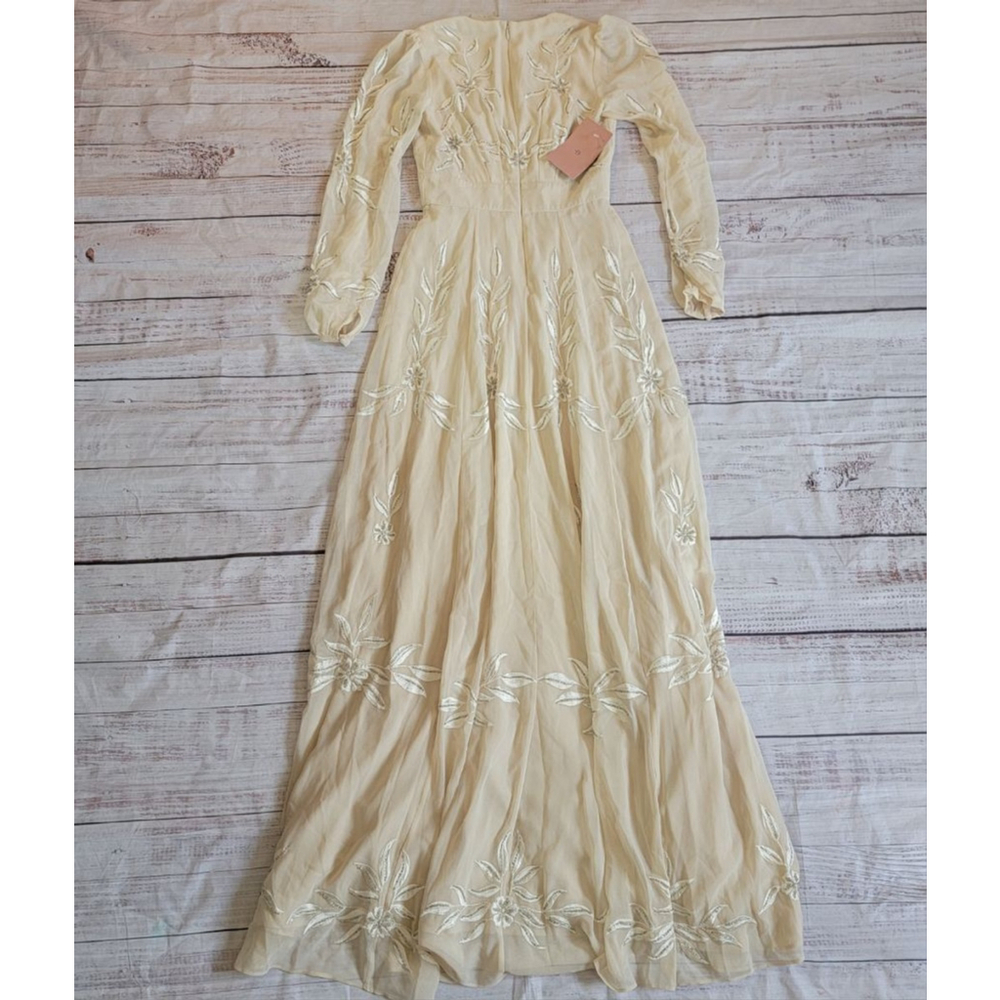 BHLDN Anthropologie Belize Embroidered A-Line Long Sleeve V-Neck Gown Size 2 NWT - Picture 1 of 12